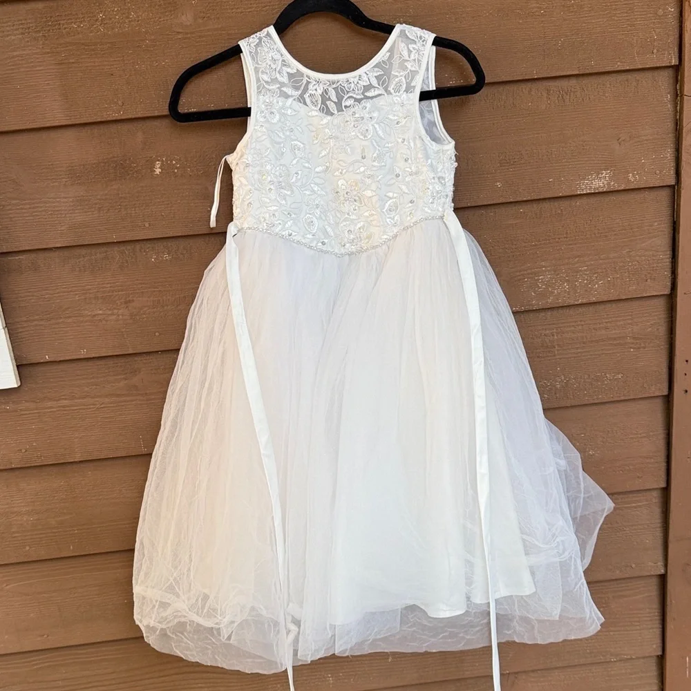 Tip top kids white formal dress with beating embellishments size 6